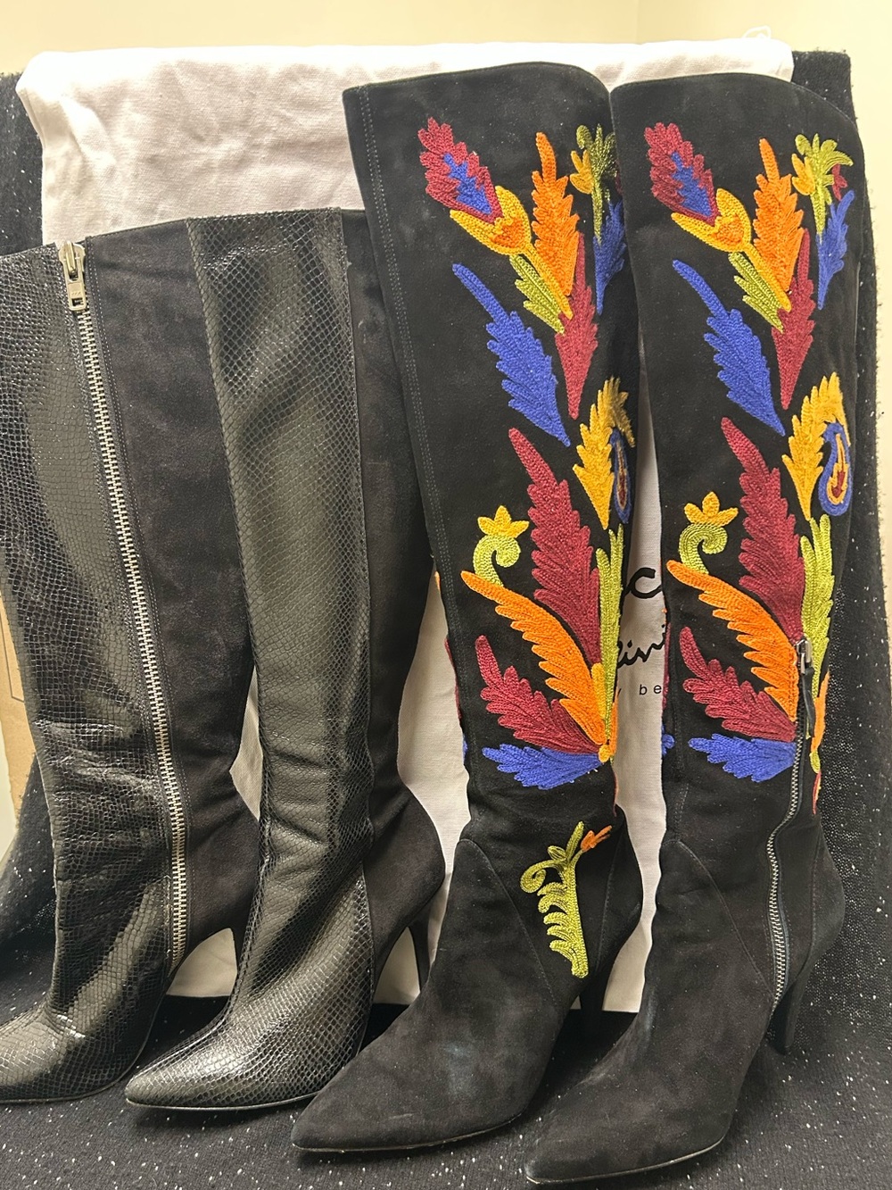 2 Pairs Alice & Olivia Tall Boots- Black/Multi-Color - Picture 1 of 8